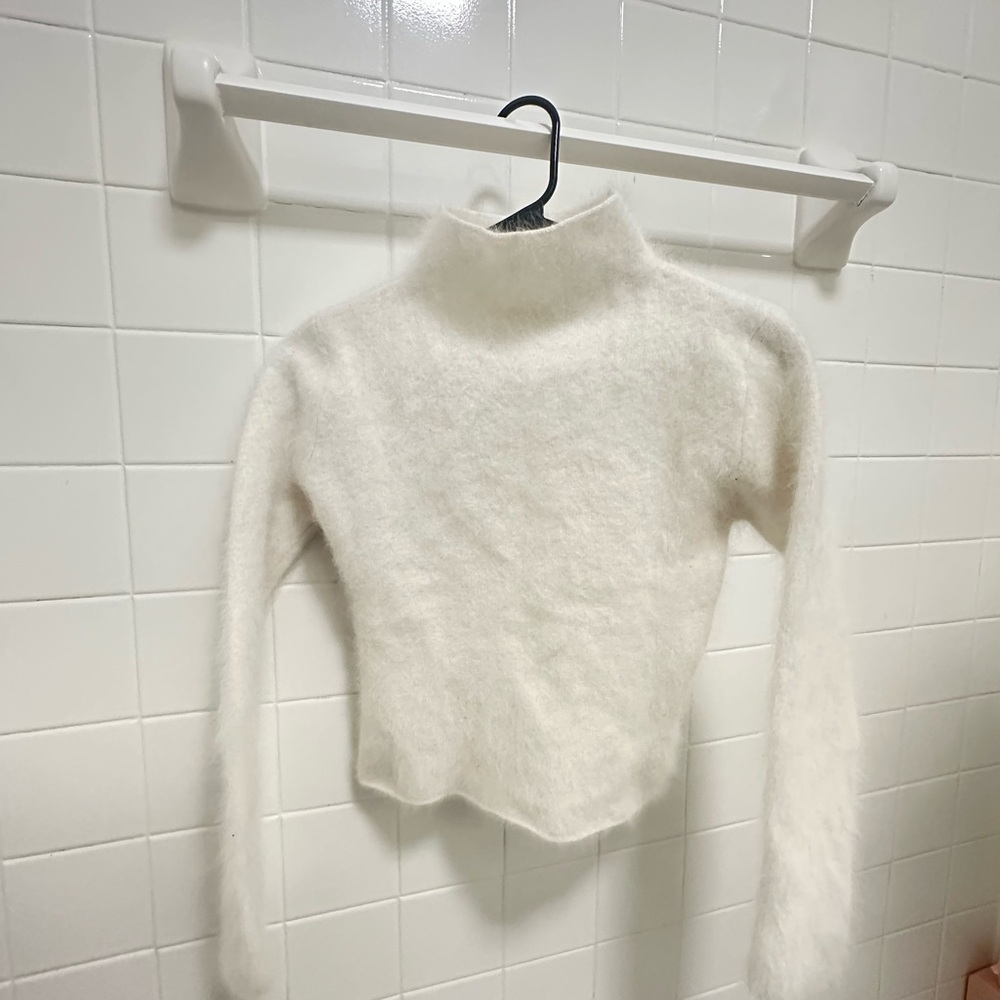 Twiggy mock neck angora sweater white